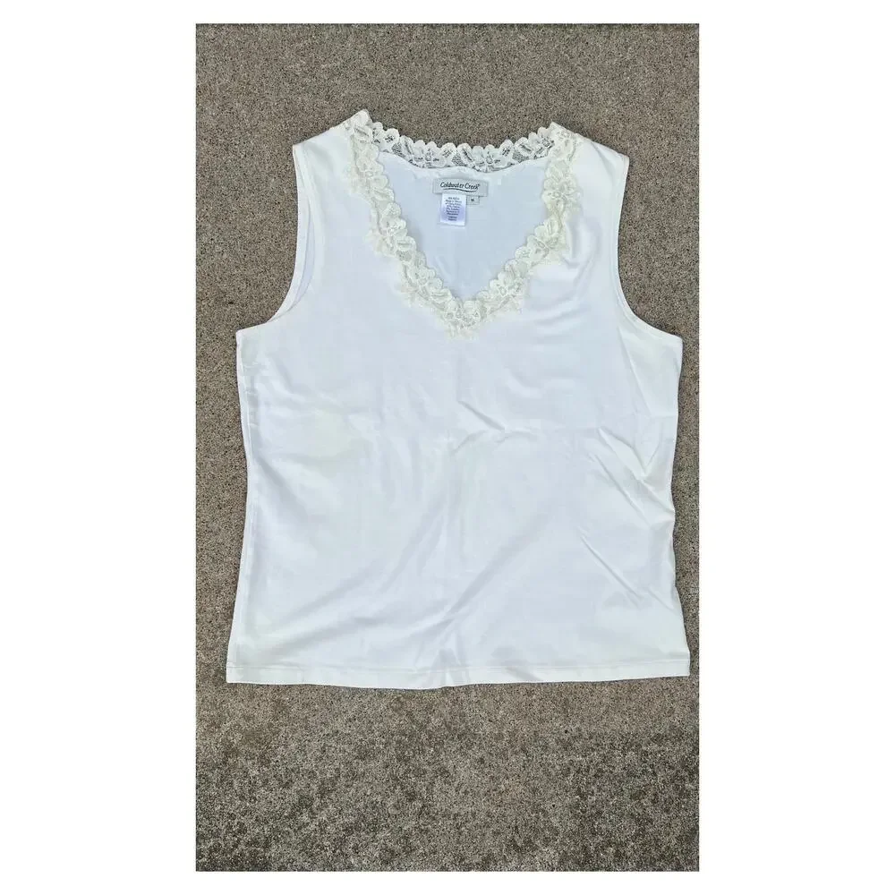 Vtg Coldwater Creek Blouse Medium Y2K Cottagecore Minimalist Sleeveless Tank Top
